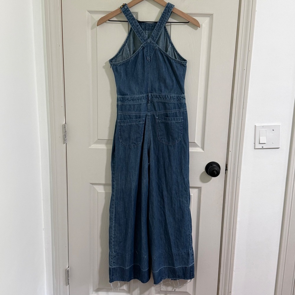 Pilcro Wide Leg Denim Overalls Womens 2 Blue Crop Jumpsuit Boho Festival Cottage - Picture 2 of 12